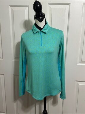 Emerald 18 Aqua Geometric Long Sleeve Quarter Zip Top